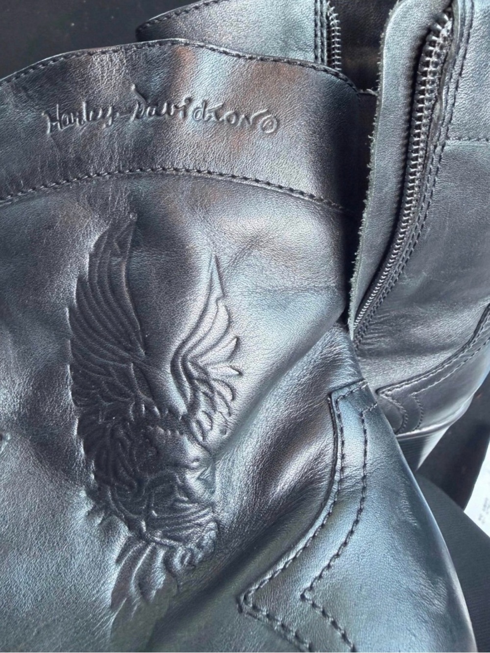 Harley-Davidson Black Embossed Leather Ankle Boots